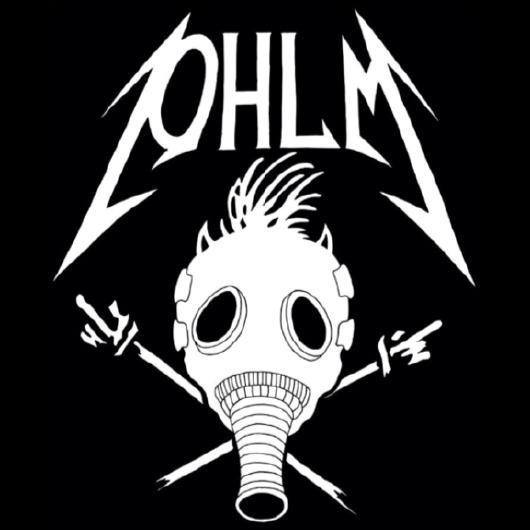 OHLM logo above crossed arms pointing upward overlayed with gas mask